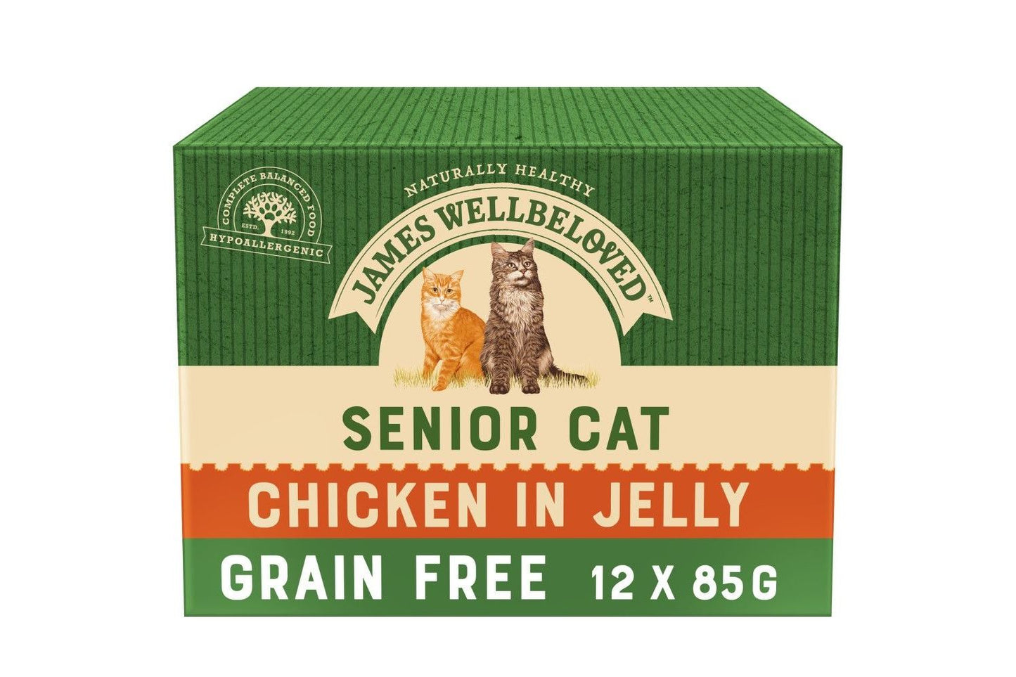 12 X James Wellbeloved Senior Cat Food Grain Free Pouches With Chicken In Jelly 85g