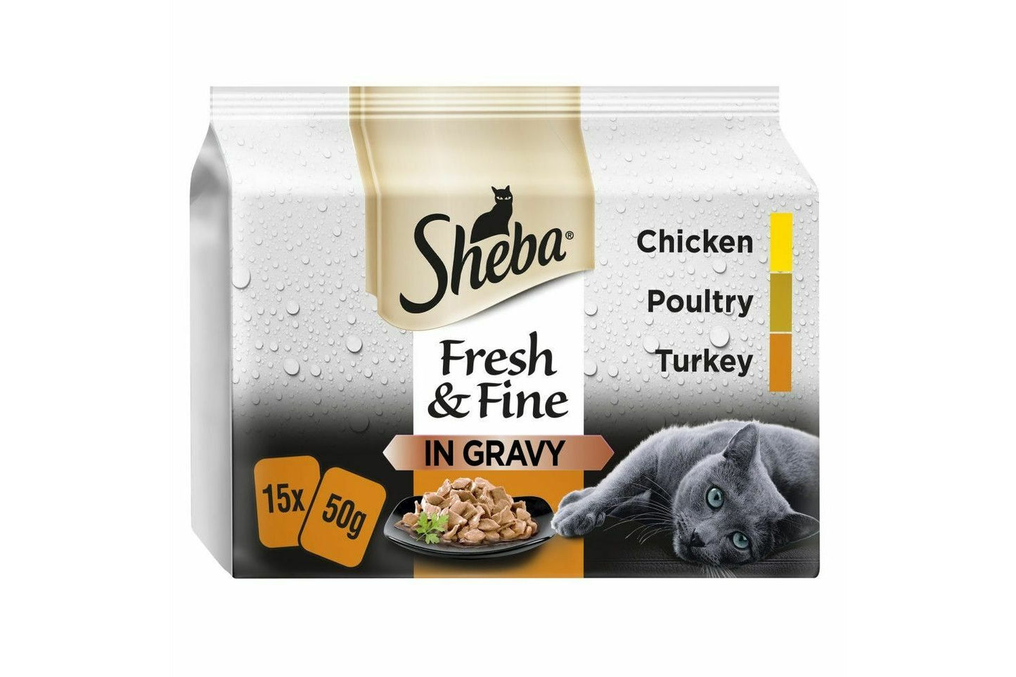 15 X Sheba Fresh & Fine Wet Cat Food Pouches Poultry In Gravy 50g