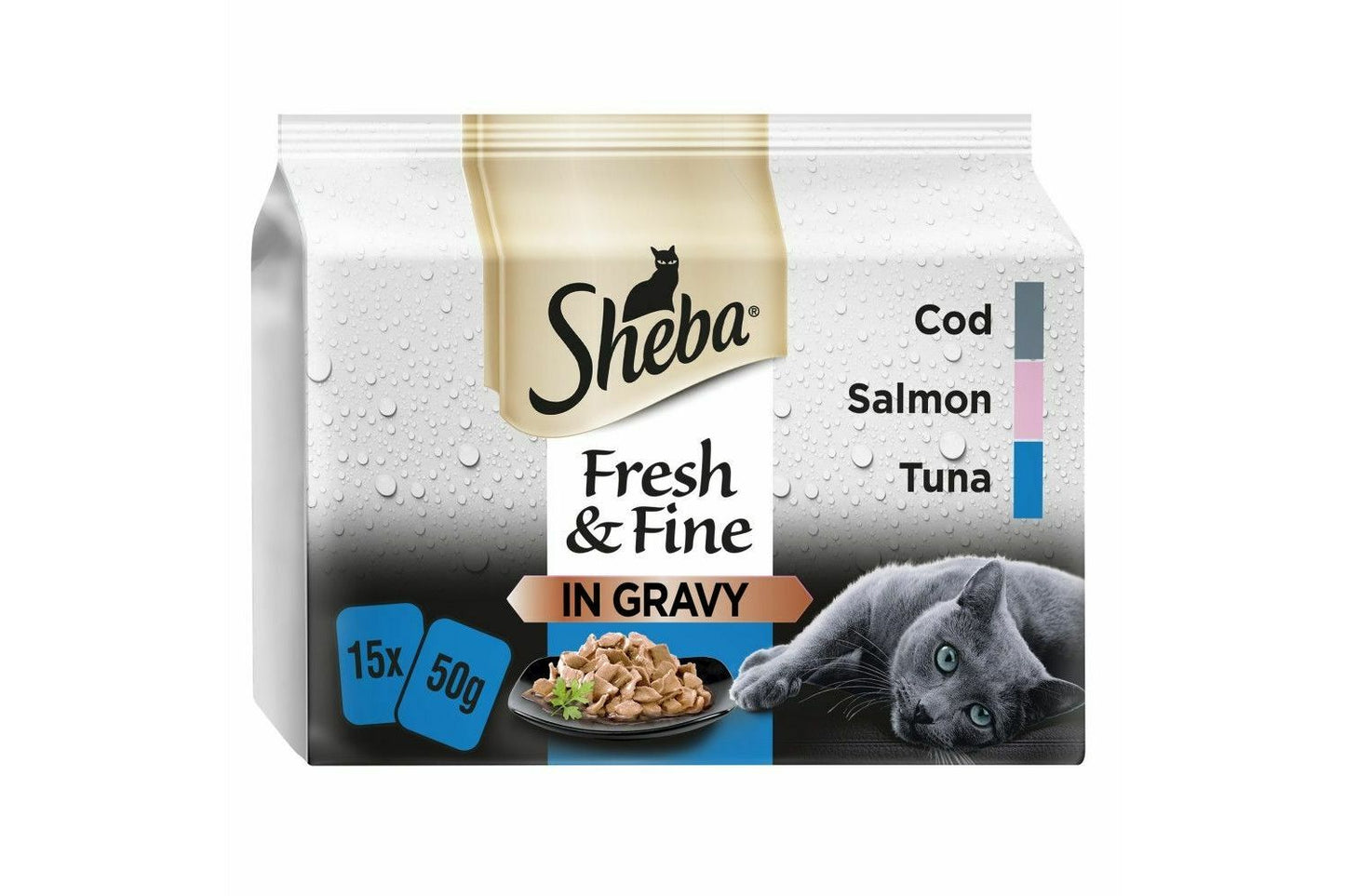 15 X Sheba Fresh & Fine Wet Cat Food Pouches Fish In Gravy 50g