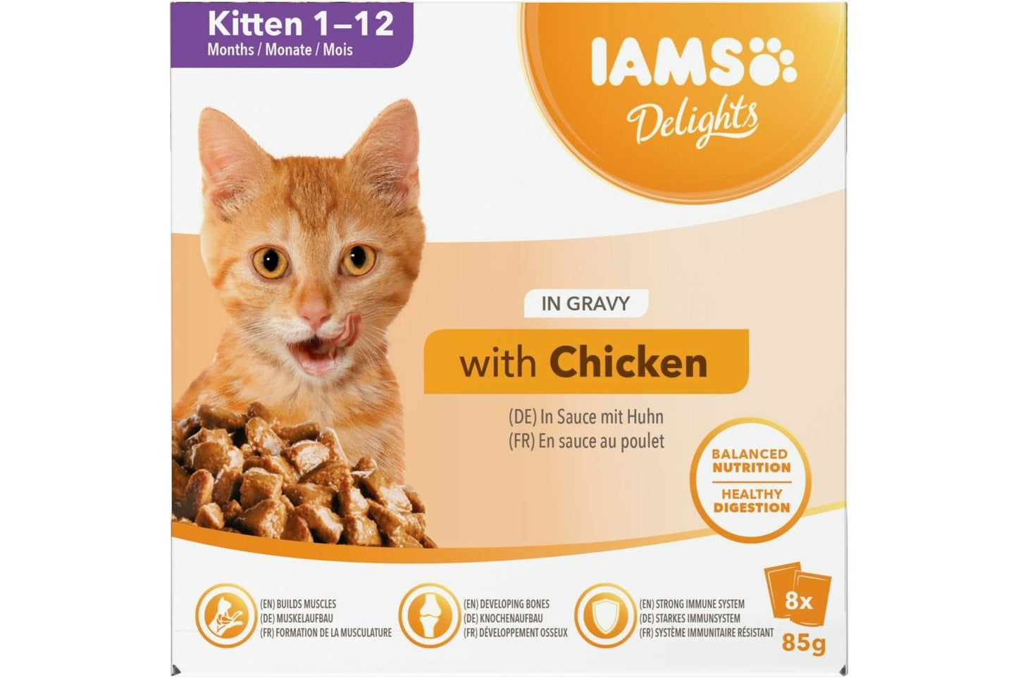 8 X Iams Delights Kitten Food Chicken In Gravy 85g