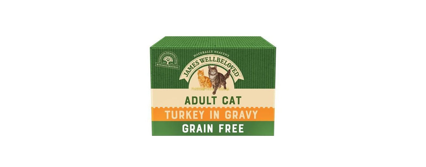 24 X JJames Wellbeloved BUMPER PACK Adult Cat Food Grain Free Pouches With Turkey In Gravy 85g