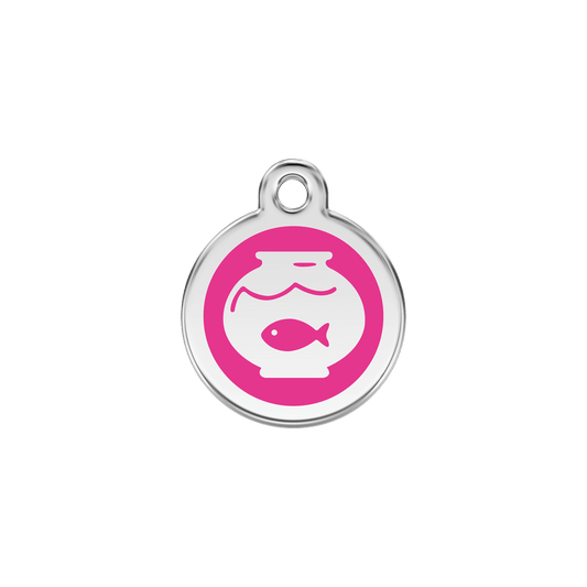  Red Dingo Stainless Steel Engraved Cat Tag Fish Bowl Hot Pink