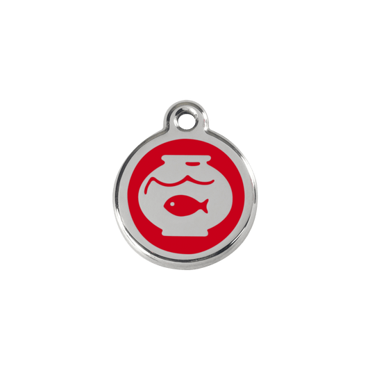  Red Dingo Stainless Steel Engraved Cat Tag Fish Bowl Red