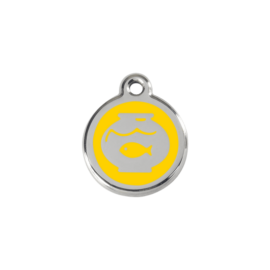  Red Dingo Stainless Steel Engraved Cat Tag Fish Bowl Yellow