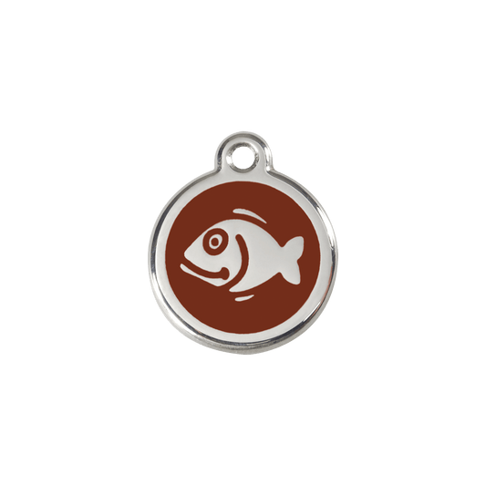  Red Dingo Stainless Steel Engraved Cat Tag Fish Brown