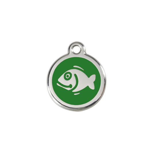  Red Dingo Stainless Steel Engraved Cat Tag Fish Green