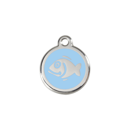  Red Dingo Stainless Steel Engraved Cat Tag Fish Light Blue