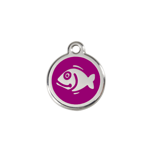  Red Dingo Stainless Steel Engraved Cat Tag Fish Purple