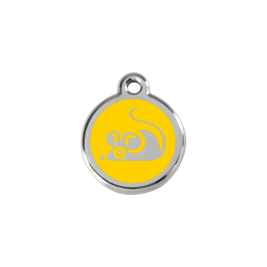  Red Dingo Stainless Steel Engraved Cat Tag Mouse Yellow