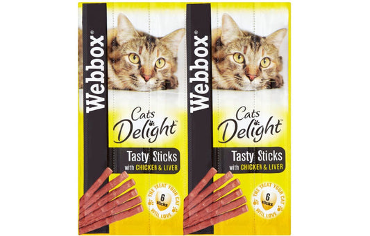  72 X Webbox Cats Delight Tasty Sticks Chicken & Liver