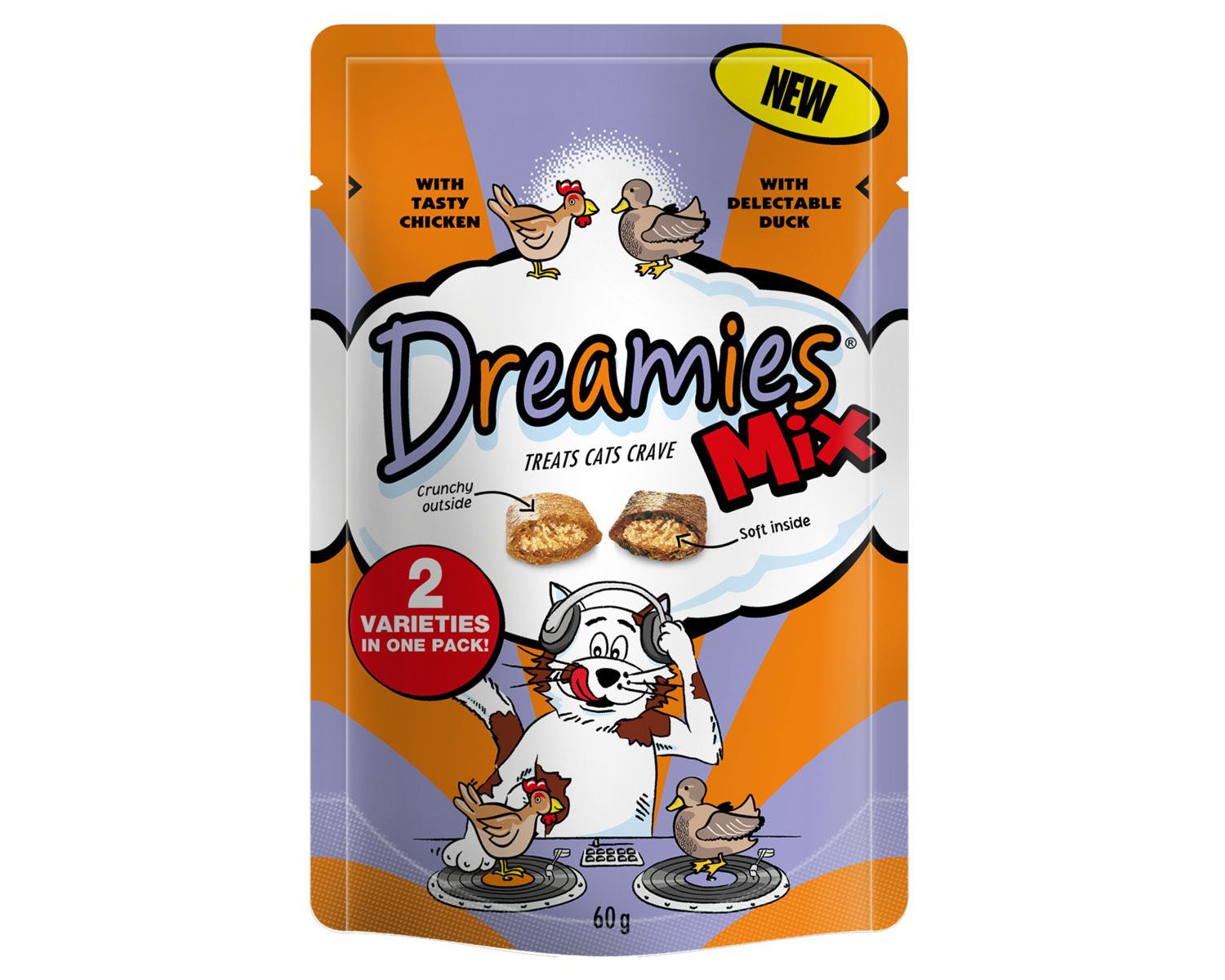  8 X 60g Dreamies Cat Treats Mix With Chicken & Duck