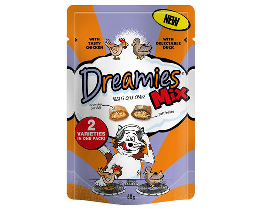  8 X 60g Dreamies Cat Treats Mix With Chicken & Duck