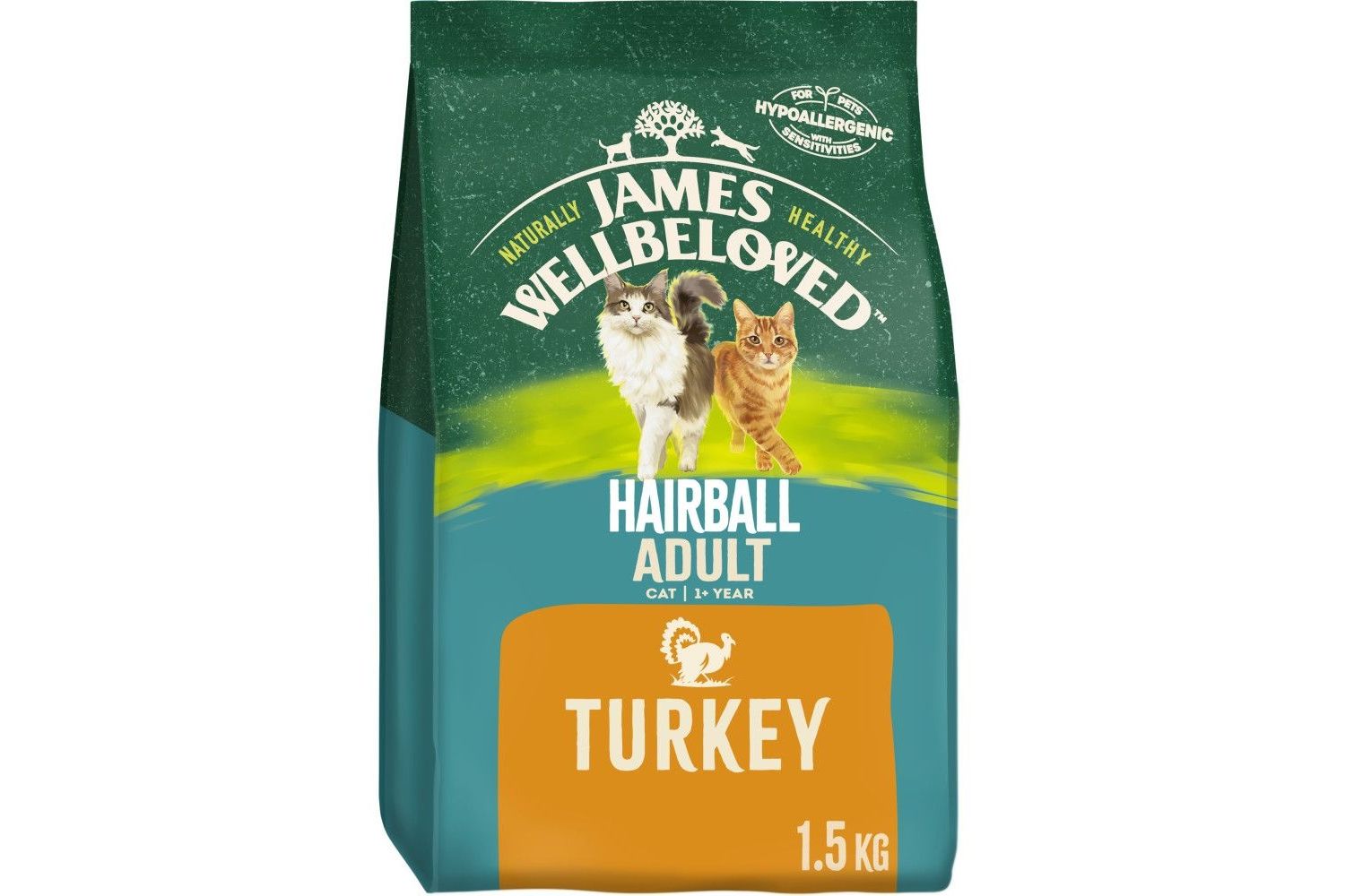  James Wellbeloved Hairball Turkey Adult Dry Cat Food