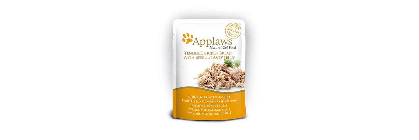  16 X Applaws Cat Pouch Chicken With Beef In Jelly 70g