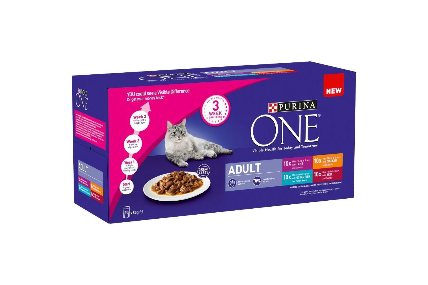  40 X 85g Purina One Adult Cat Mini Fillets In Gravy