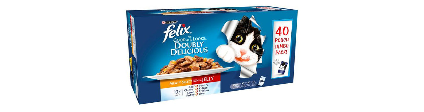  Felix Doubly Delicious Meaty Selection In Jelly Wet Cat Food 40 X 100g