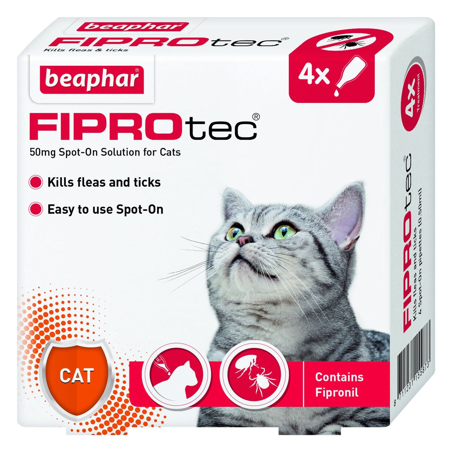  Beaphar Fiprotec Spot On Flea Treatment For Cats (4 X Treatments)