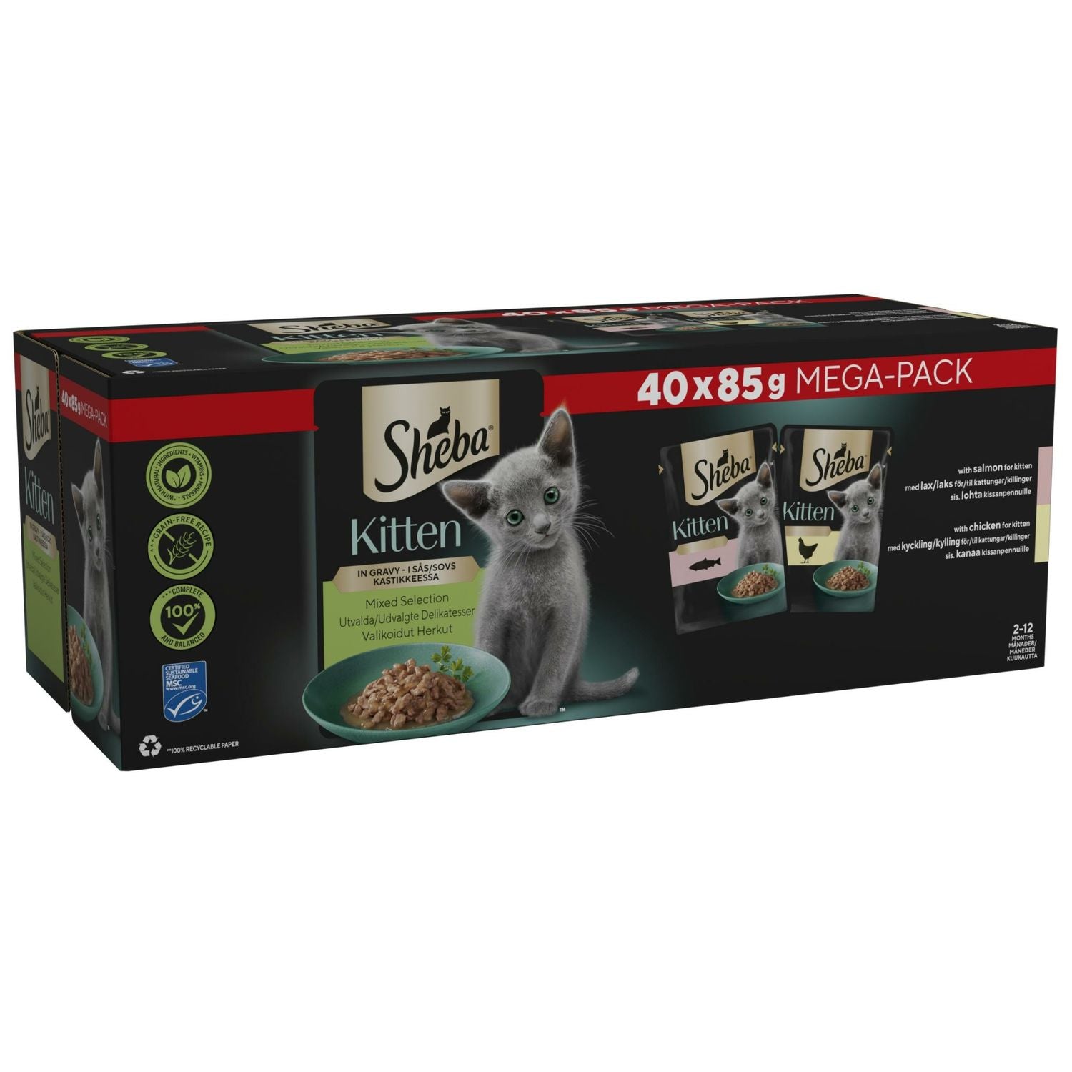  SHEBA Sauce Collection Kitten Cat Pouches Mixed Selection In Gravy
