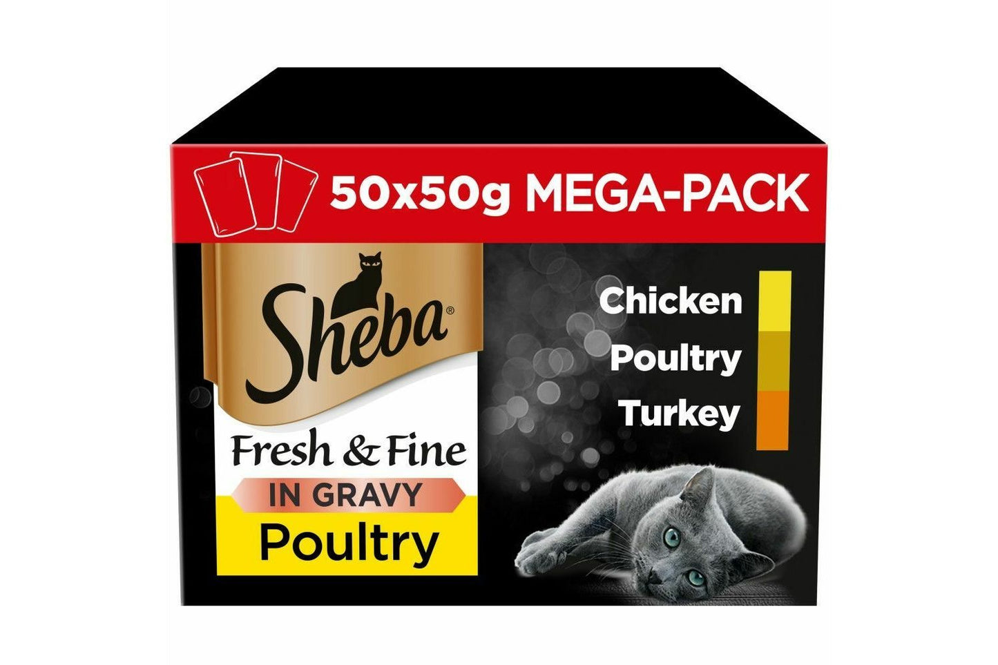  50 X Sheba Fresh & Fine Wet Cat Food Pouches Poultry In Gravy Mega Pack 50g