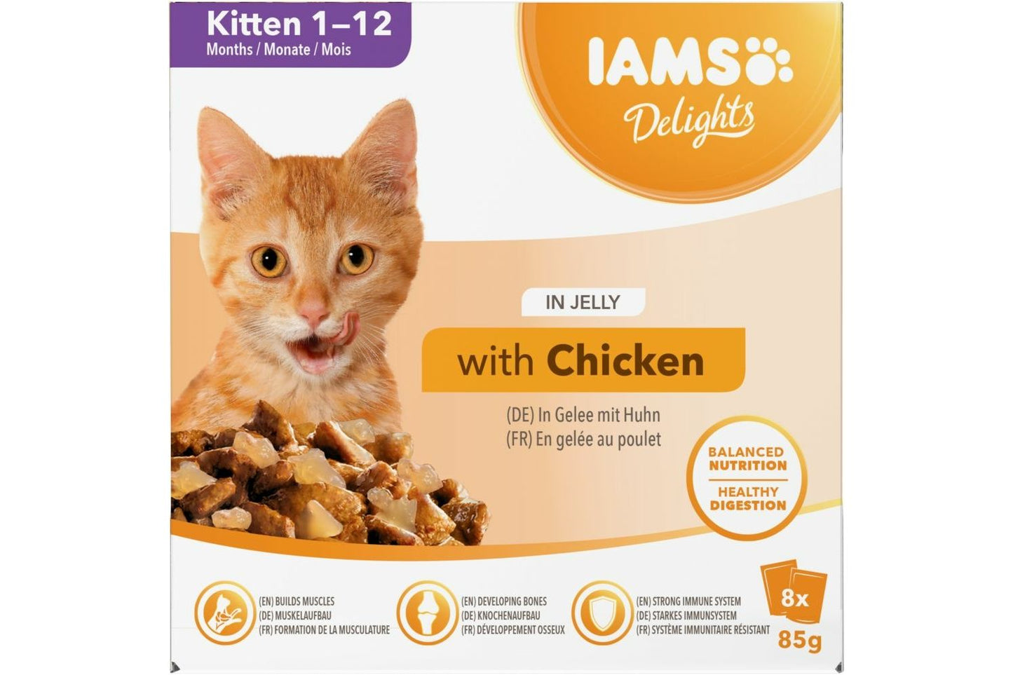  8 X Iams Delights Kitten Food Chicken In Jelly 85g