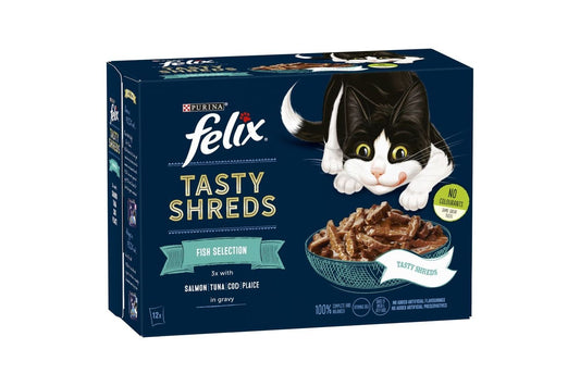  FELIX TASTY SHREDS Ocean Selection In Gravy Cat Food 12pk