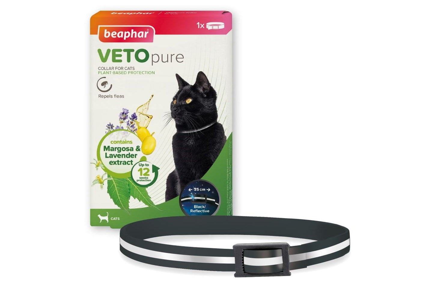  Beaphar VETOpure Plant-Based Protection Flea Reflective Collar For Cats 35cm