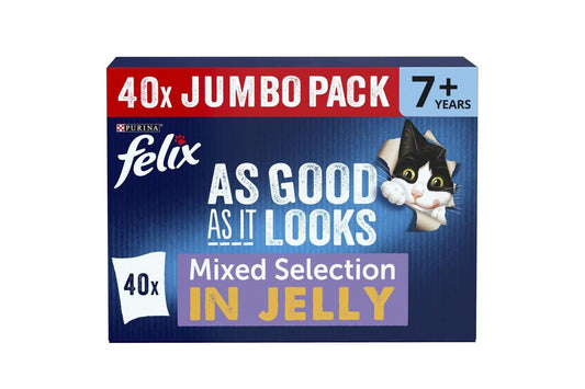 40 X Felix AGAIL Senior Beef Cat Food In Jelly 85g