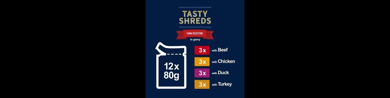  Felix Tasty Shreds Farm Selection In Gravy Wet Cat Food 12 X 80g