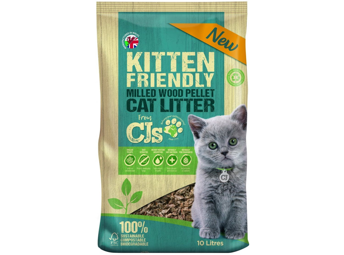  CJ's Cat Litter Kitten Friendly Milled Wood Pellet Cat Litter
