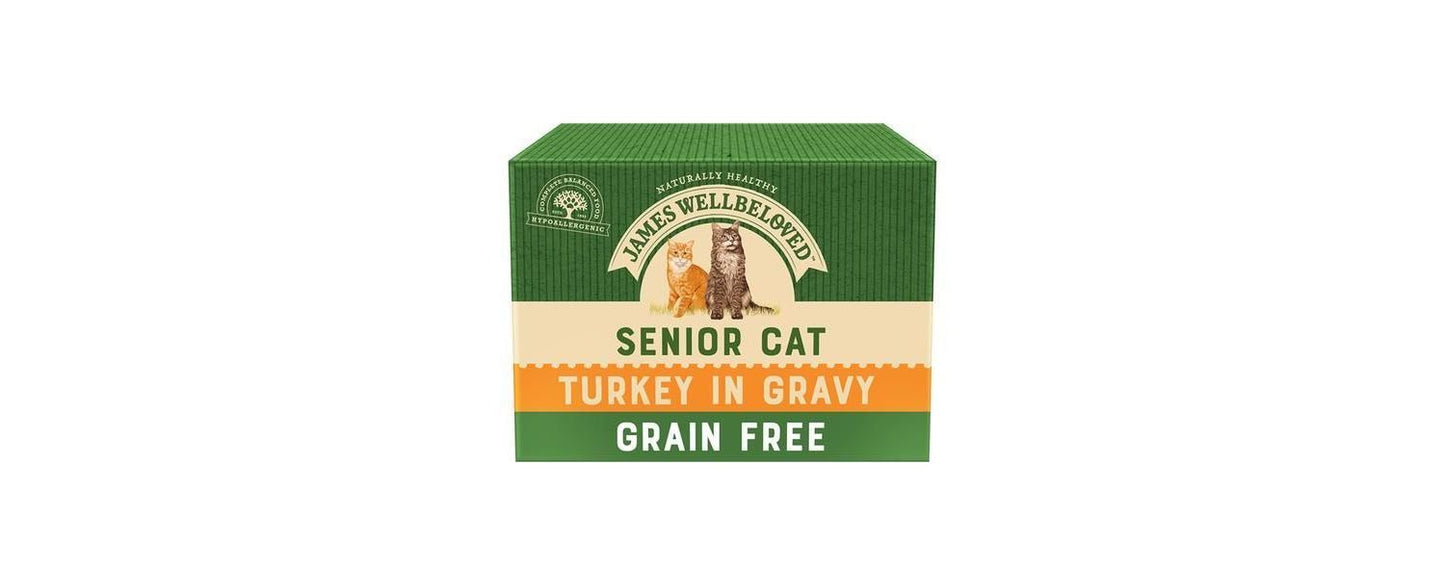  12 X James Wellbeloved Grain Free Cat Foof Pouch Senior Turkey 85g